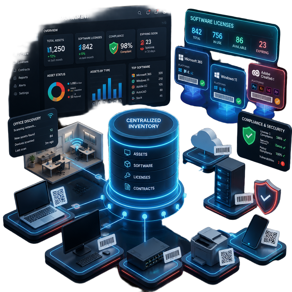 BITS ITAM console: centralized inventory of hardware, software and licenses with automated discovery