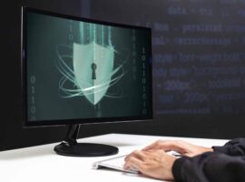 Hacker cracking the binary code data security
